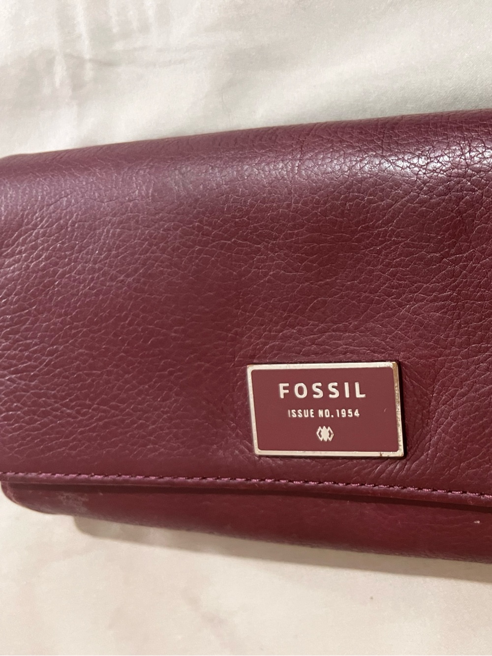 Fossil Women's Deep Wine Leather Wallet with Logo Plaque